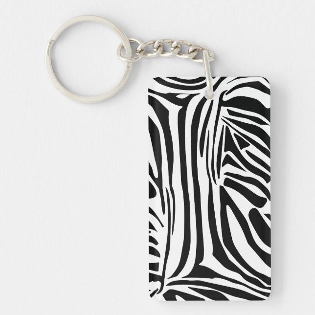 Bold Black and White Zebra Print Pattern Keychain (Front)