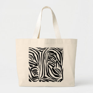 Bold Black and White Zebra Print Pattern Large Tote Bag