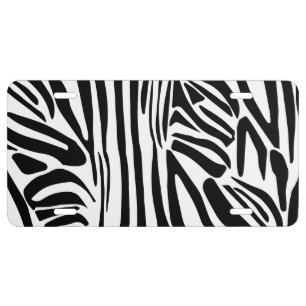 Bold Black and White Zebra Print Pattern License Plate
