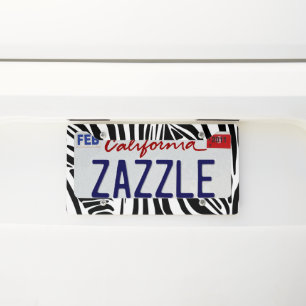 Bold Black and White Zebra Print Pattern License Plate Frame