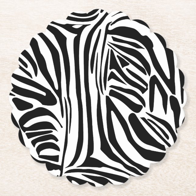 Bold Black and White Zebra Print Pattern Paper Coaster (Front)