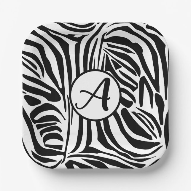 Bold Black and White Zebra Print Pattern Paper Plates (Front)