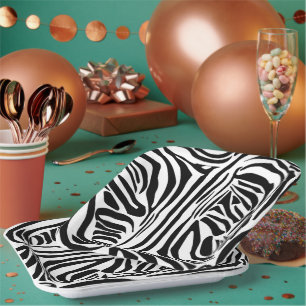 Bold Black and White Zebra Print Pattern Paper Plates