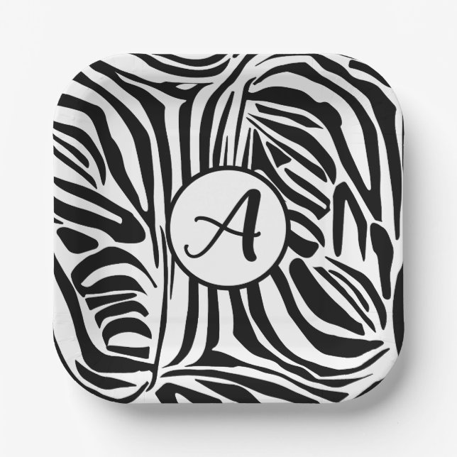 Bold Black and White Zebra Print Pattern Paper Plates (Front)