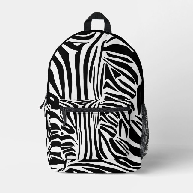 Bold Black and White Zebra Print Pattern Printed Backpack (Front)