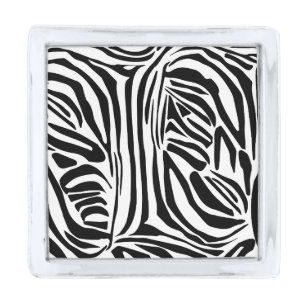 Bold Black and White Zebra Print Pattern Silver Finish Lapel Pin