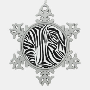 Bold Black and White Zebra Print Pattern Snowflake Pewter Christmas Ornament