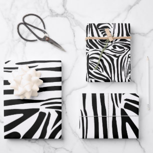 Bold Black and White Zebra Print Pattern Wrapping Paper Sheets