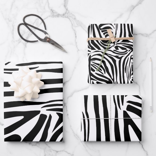 Bold Black and White Zebra Print Pattern Wrapping Paper Sheets (Front)