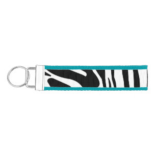Bold Black and White Zebra Print Pattern Wrist Keychain