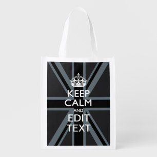 Bold Black Black Keep Calm Your Text Union Jack Reusable Grocery Bag