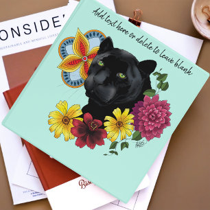 Bold Black Botanical Floral Panther Illustration 3 Ring Binder