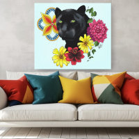 Bold Black Botanical Floral Panther Illustration
