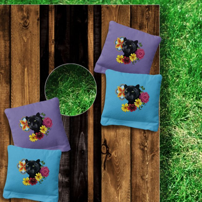 Bold Black Botanical Floral Panther Illustration Cornhole Bags (Creator Uploaded)