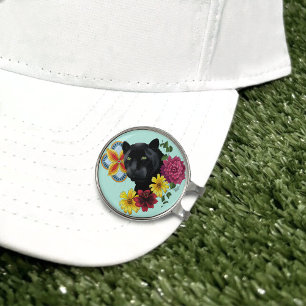 Bold Black Botanical Floral Panther Illustration Golf Hat Clip
