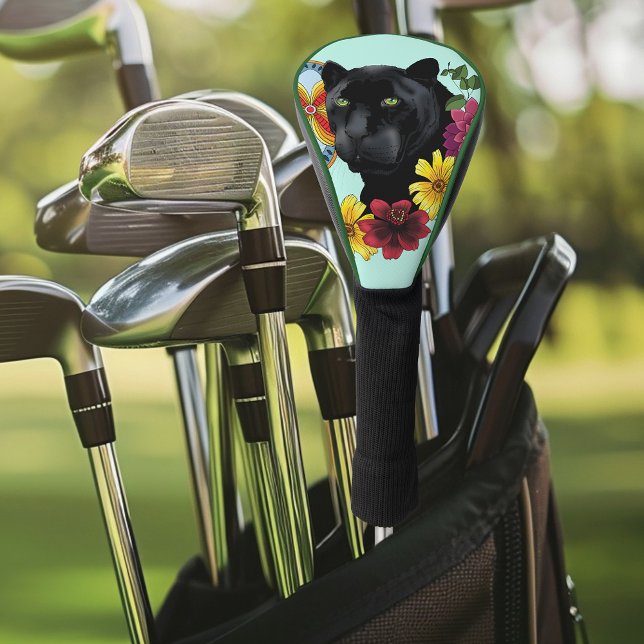 Bold Black Botanical Floral Panther Illustration Golf Head Cover (Creator Uploaded)