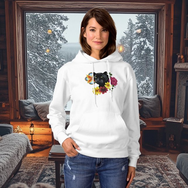 Bold Black Botanical Floral Panther Illustration Hoodie (Creator Uploaded)