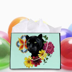 Bold Black Botanical Floral Panther Illustration Large Gift Bag