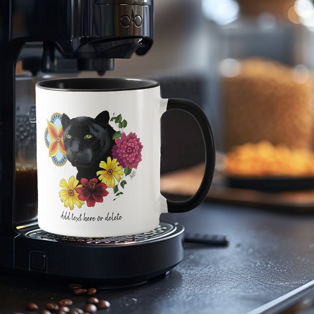 Bold Black Botanical Floral Panther Illustration Mug (Creator Uploaded)