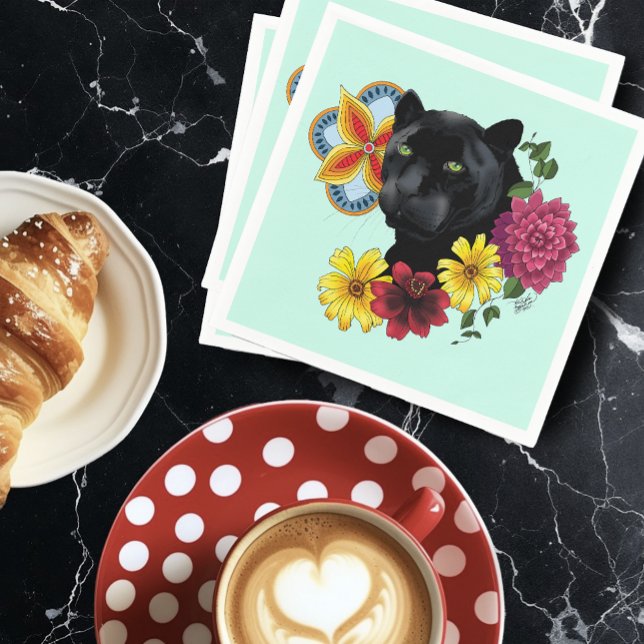 Bold Black Botanical Floral Panther Illustration Napkins (Creator Uploaded)