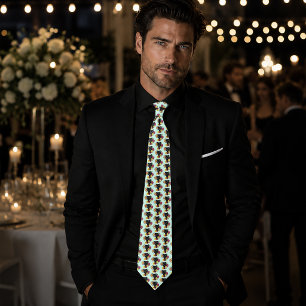 Bold Black Botanical Floral Panther Illustration Neck Tie