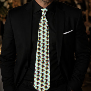 Bold Black Botanical Floral Panther Illustration Neck Tie