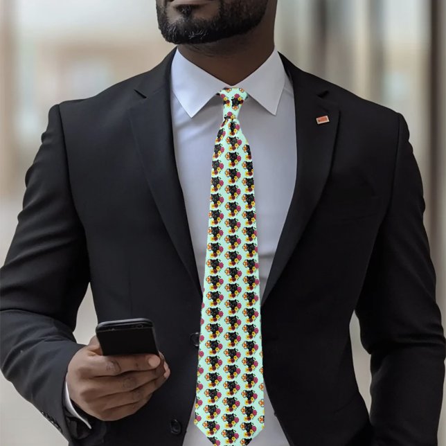 Bold Black Botanical Floral Panther Illustration Neck Tie (Creator Uploaded)