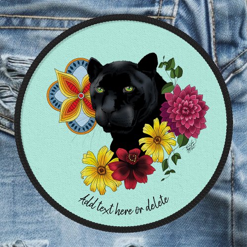 Bold Black Botanical Floral Panther Illustration Patch