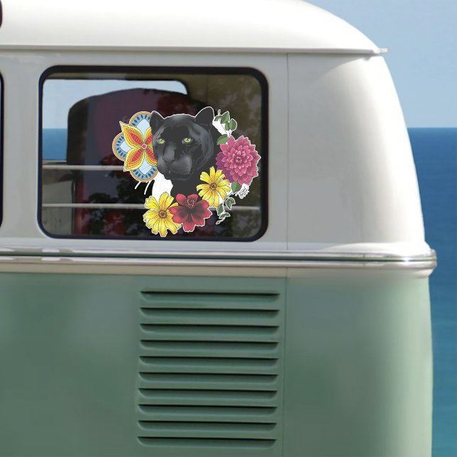 Bold Black Botanical Floral Panther Illustration Sticker (Creator Uploaded)