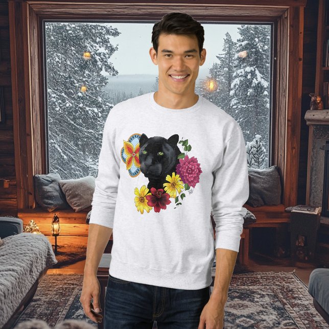 Bold Black Botanical Floral Panther Illustration Sweatshirt (Creator Uploaded)