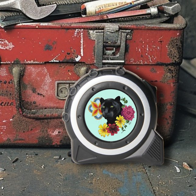 Bold Black Botanical Floral Panther Illustration Tape Measure (Creator Uploaded)