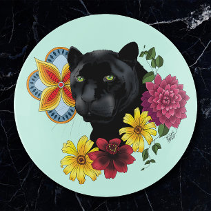 Bold Black Botanical Floral Panther Illustration  Trinket Tray