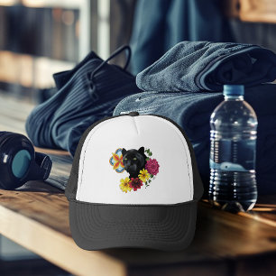 Bold Black Botanical Floral Panther Illustration Trucker Hat