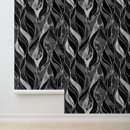 Bold Black Botanical Leaf Pattern Wallpaper