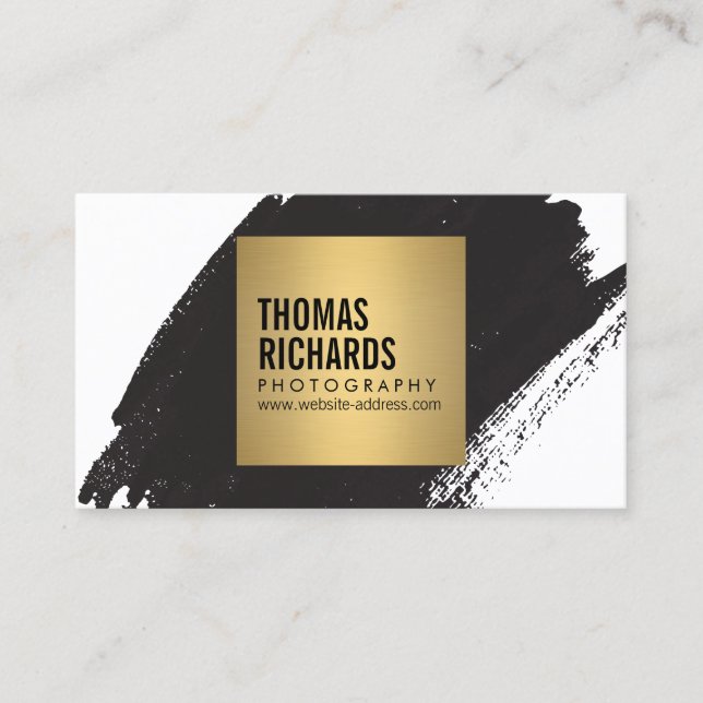Bold Black Brushstroke Photographer Artist Business Card (Front)