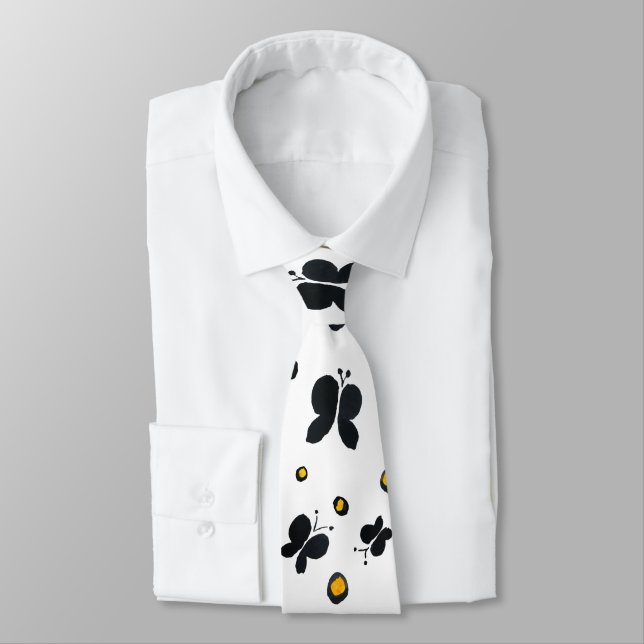 Bold Black Butterflies Neck Tie (Tied)