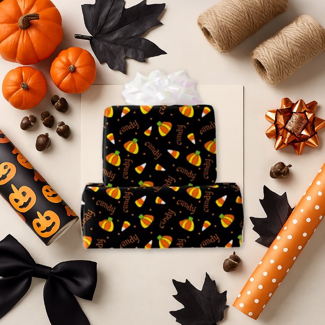 Bold Black Candy Pumpkin Halloween Wrapping Paper (Creator Uploaded)