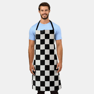 Bold Black Cream Checkered Pattern Apron