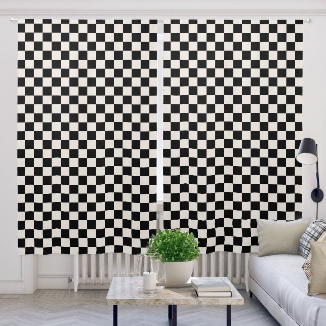 Bold Black Cream Checkered Pattern Blackout Curtains (Living Room)
