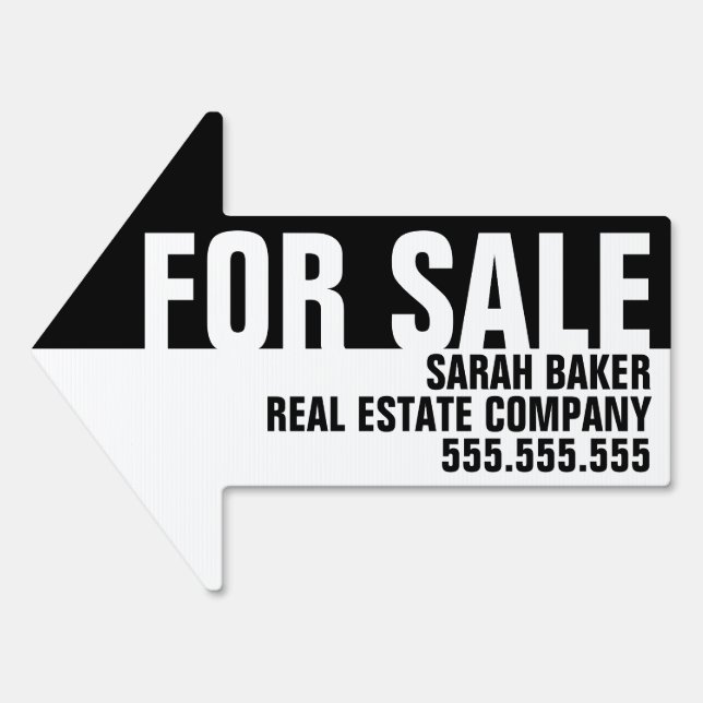Bold Black Directional For Sale Sign (Front)