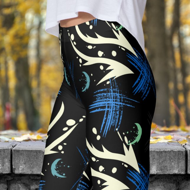 Bold Black Dragon Slash Pattern Leggings (Dragon Slash on Black)