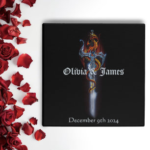 Bold Black Fantasy Dragon Sword Red Roses 3 Ring Binder