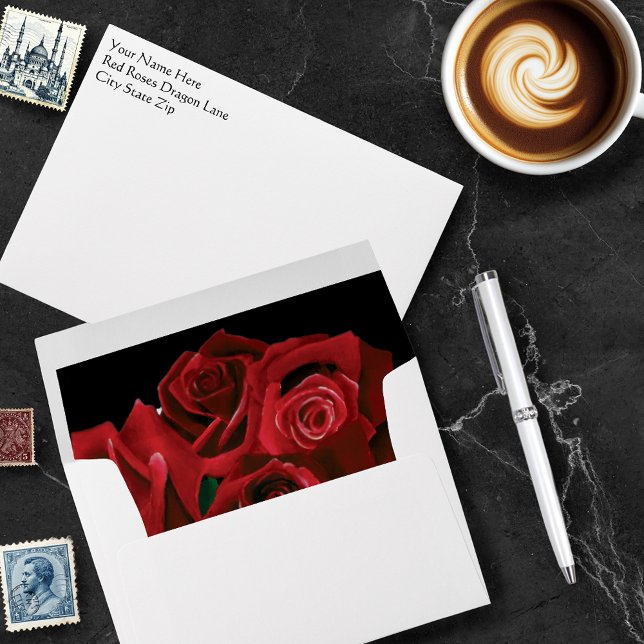 Bold Black Fantasy Dragon Sword Red Roses Envelope (Creator Uploaded)