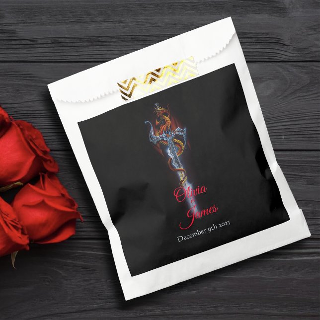 Bold Black Fantasy Dragon Sword Red Roses Favor Bag (Creator Uploaded)