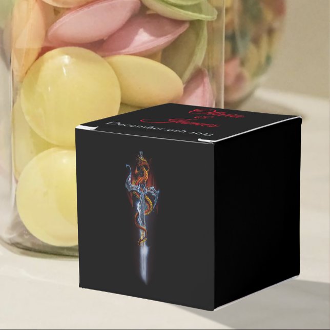 Bold Black Fantasy Dragon Sword Red Roses Favor Boxes (Creator Uploaded)