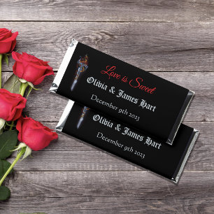 Bold Black Fantasy Dragon Sword Red Roses Hershey Bar Favors