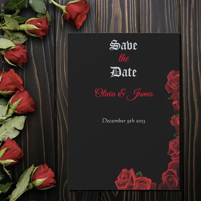 Bold Black Fantasy Dragon Sword Red Roses Invitation (Creator Uploaded)