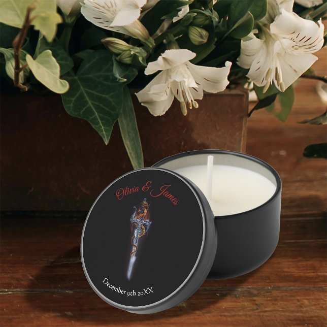 Bold Black Fantasy Dragon Sword Red Roses Mini Candle Favors (Creator Uploaded)