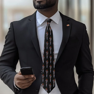 Bold Black Fantasy Dragon Sword Red Roses Neck Tie