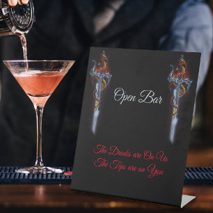 Bold Black Fantasy Dragon Sword Red Roses Open Bar Pedestal Sign